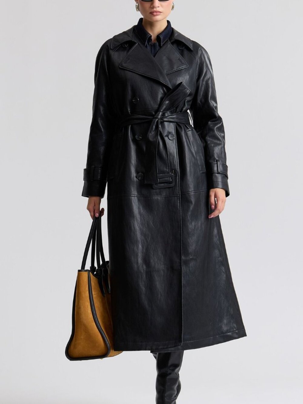 Avec Les Filles supple leather feel Faux-Leather Belted Raglan-Sleeve Trench